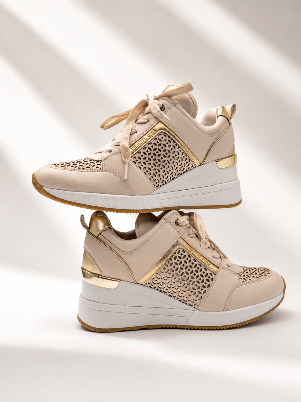 Michael Kors • Georgie Perforated Trainer - Blush Beige, Gold, White -Size 8-1/2